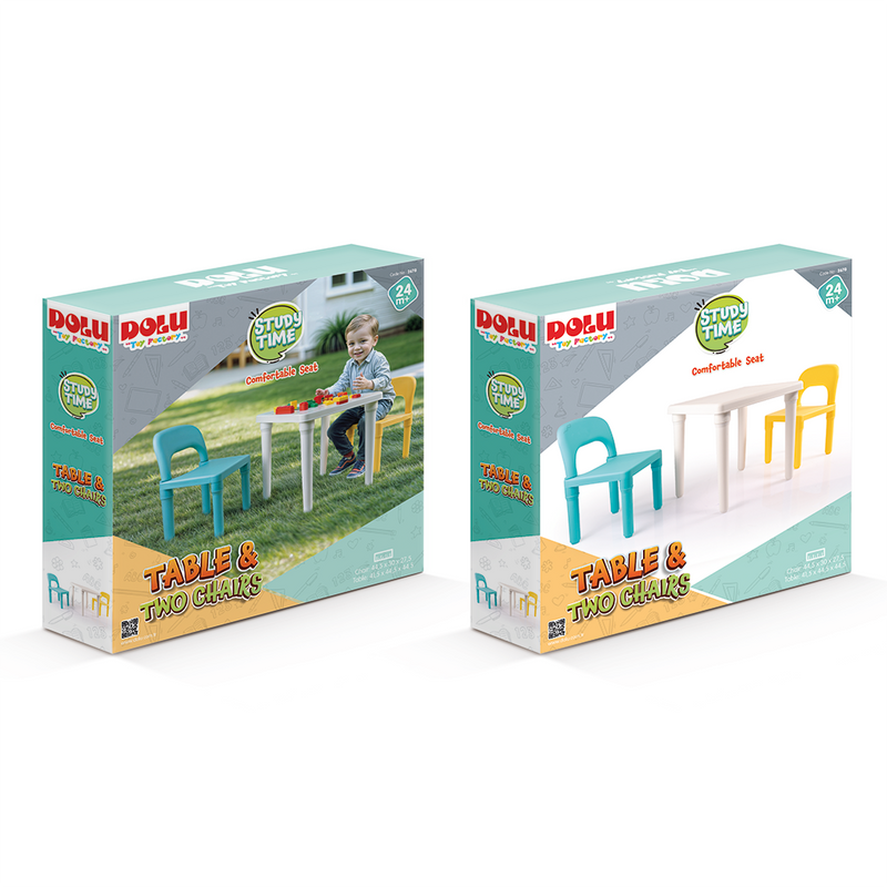 Afbeelding laden in galerijviewer, Dolu kinder tafel met 2 stoelen turquoise geel