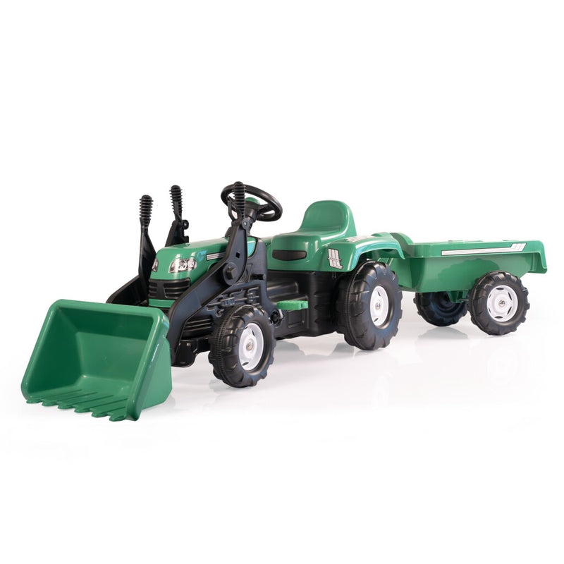 Load image into Gallery viewer, Dolu traptractor met aanhanger voorlader claxon groen zwart