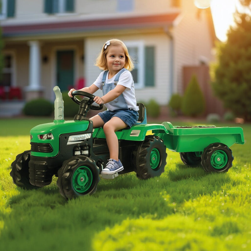 Load image into Gallery viewer, Dolu traptractor met aanhanger claxon groen zwart