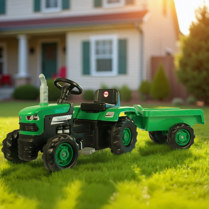 Load image into Gallery viewer, Dolu traptractor met aanhanger claxon groen zwart