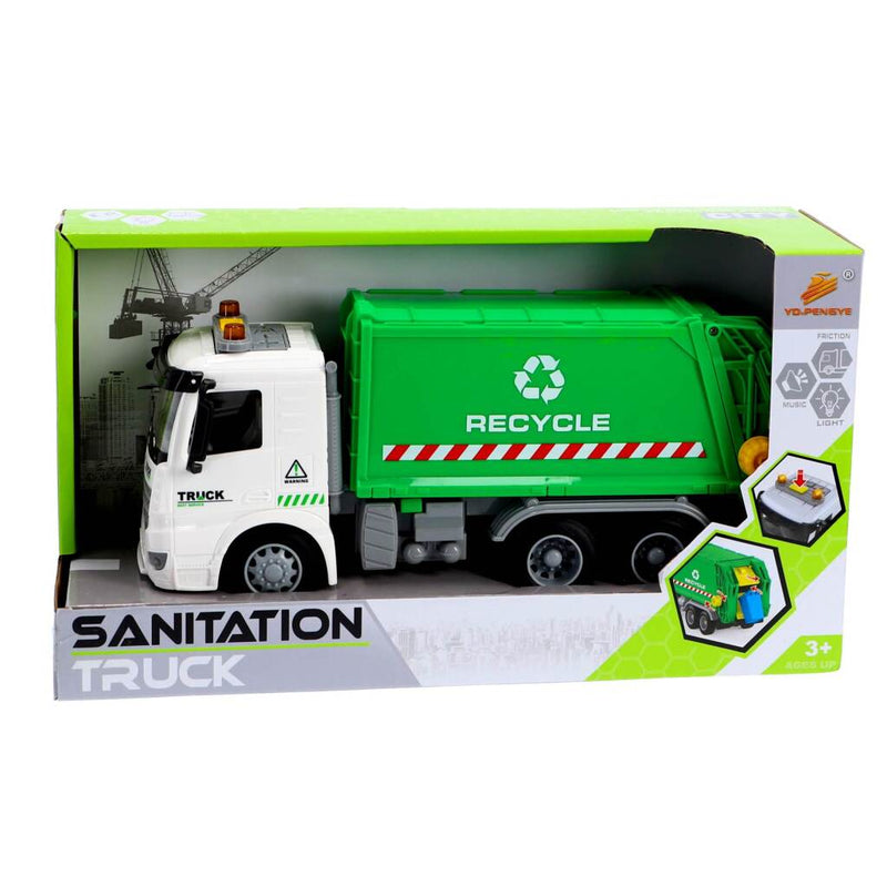 Afbeelding laden in galerijviewer, Overige merken recycle vuilniswagen 30 cm + licht en geluid groen wit