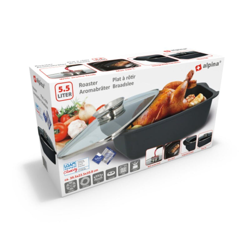 Load image into Gallery viewer, Alpina braadslee met glazen deksel 5.5l 39.5x22.5x10.8 cm zwart