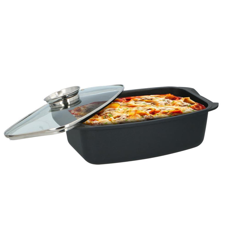 Load image into Gallery viewer, Alpina braadslee met glazen deksel 5.5l 39.5x22.5x10.8 cm zwart