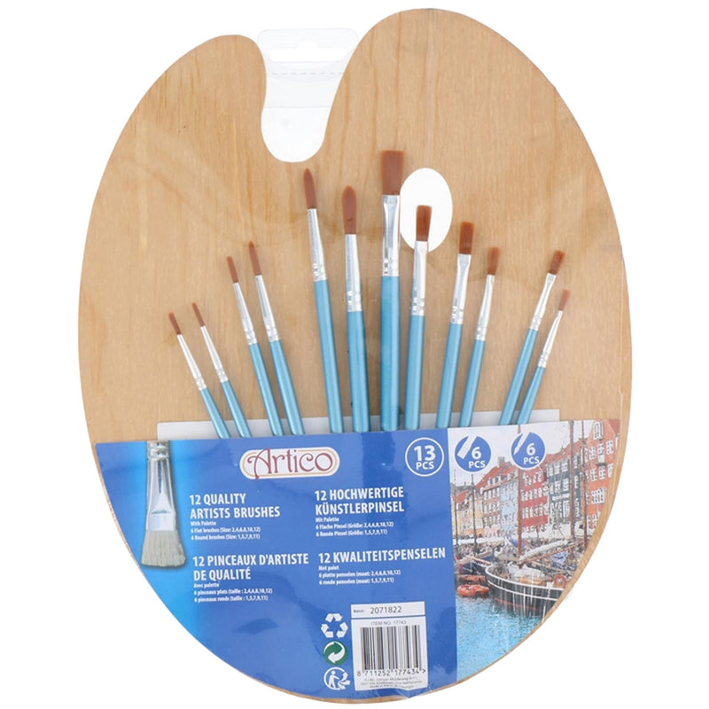 Afbeelding laden in galerijviewer, Creative kids verf penselen met houten schilderspalet, 13dlg.