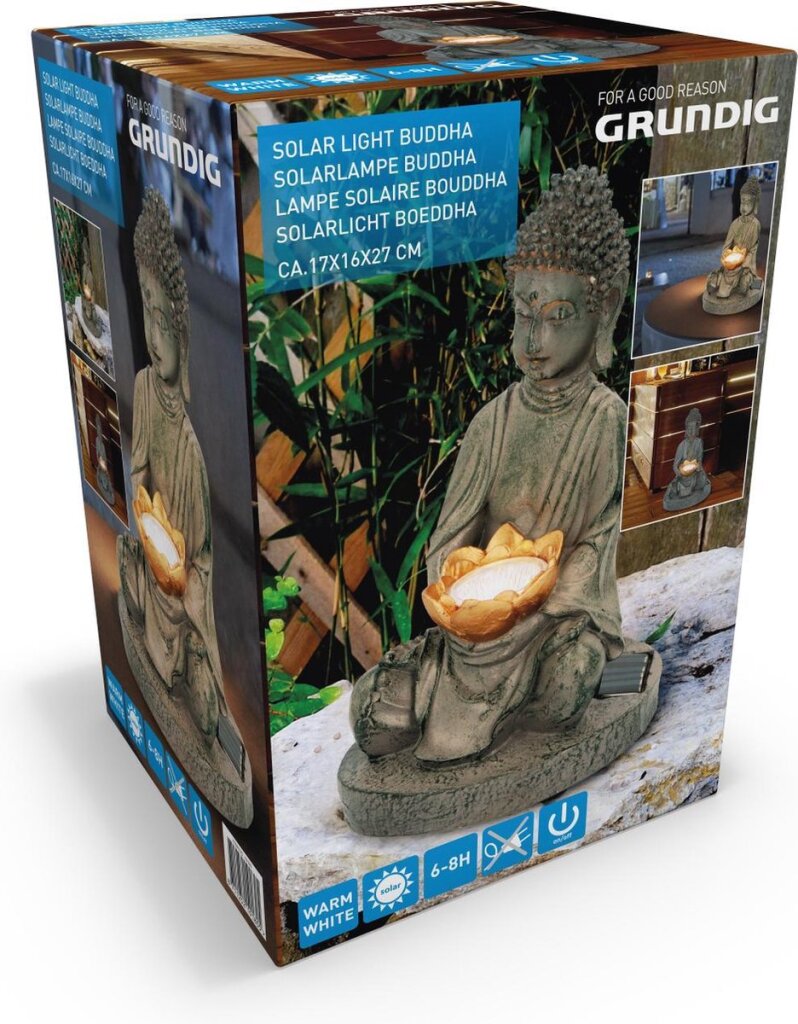 Load image into Gallery viewer, Grundig grundig boeddha beeld met solarlamp led aan-uitknop brandduur 6-8 uur 17x16x27cm