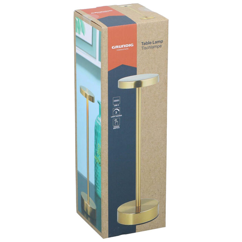 Afbeelding laden in galerijviewer, Grundig tafellamp goudkleurig plat usb-c oplaadbaar 32x8cm