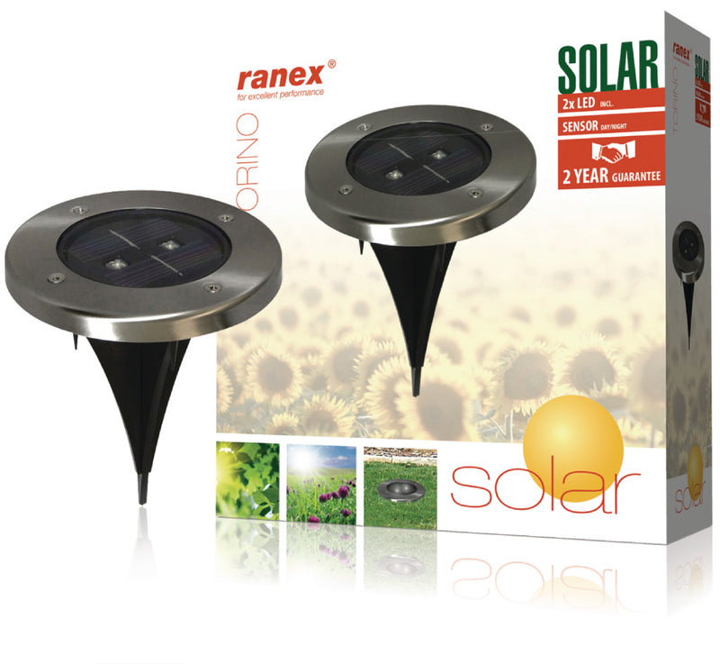 Load image into Gallery viewer, Ranex ra-5000389 ronde led solar grondspot geborsteld rvs glas