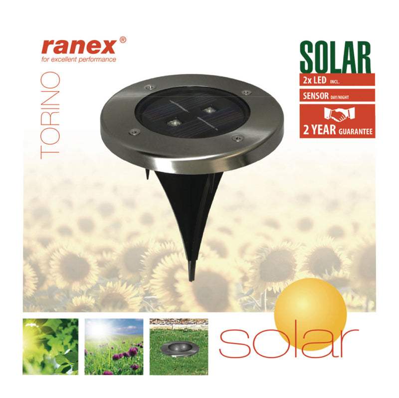 Load image into Gallery viewer, Ranex ra-5000389 ronde led solar grondspot geborsteld rvs glas