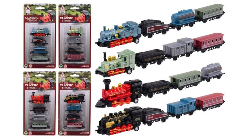 Load image into Gallery viewer, Johntoy diecast locomotief met drie wagons. 3+
