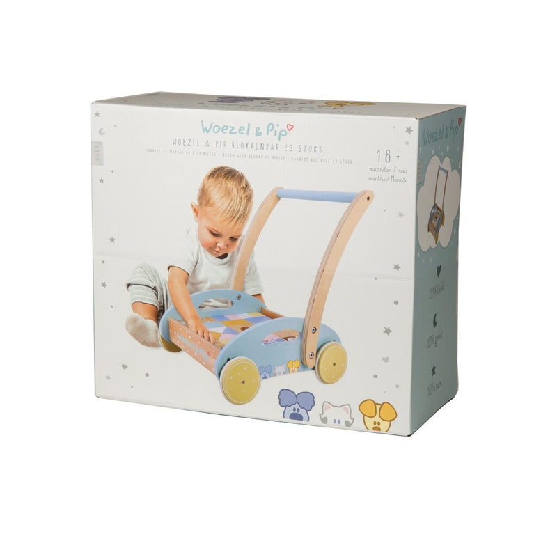 Load image into Gallery viewer, Rubo toys woezel en pip houten blokkenkar 27x35x36 cm