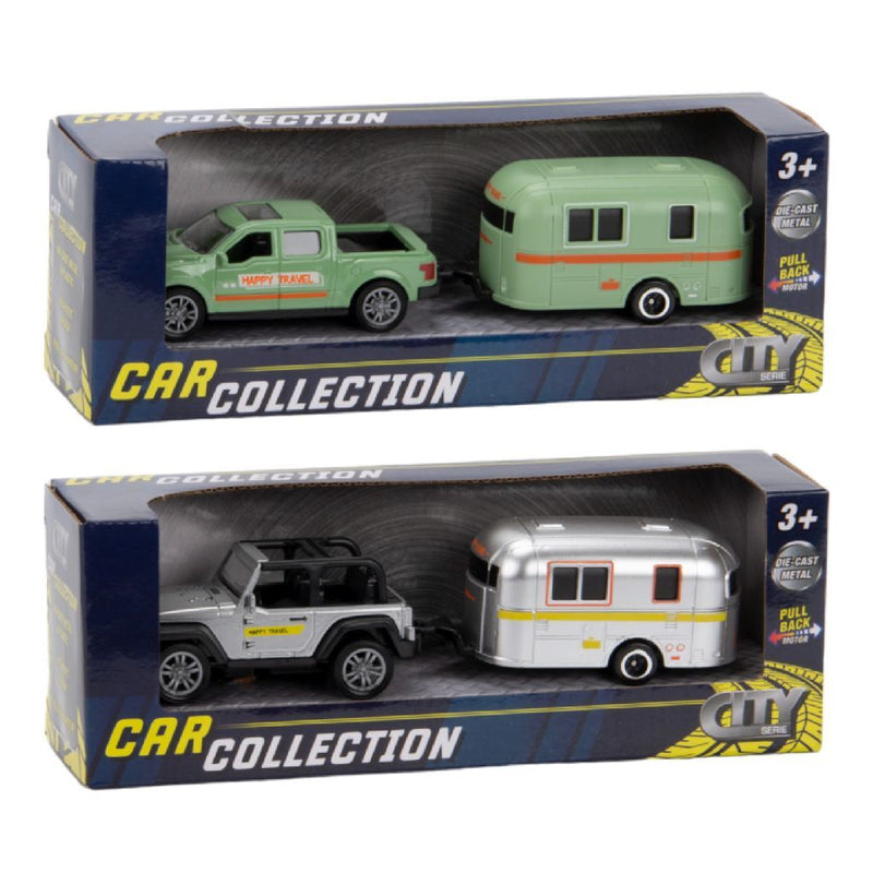 Afbeelding laden in galerijviewer, City car collection die-cast pick-up met trailer 1:50 assorti