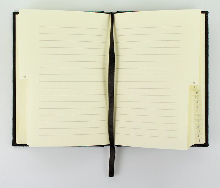 Load image into Gallery viewer, Kangaro k-5105 alfabetboek a5 a-z linnen hard cover zwart, 208 pagina's, leeslint, elastiek