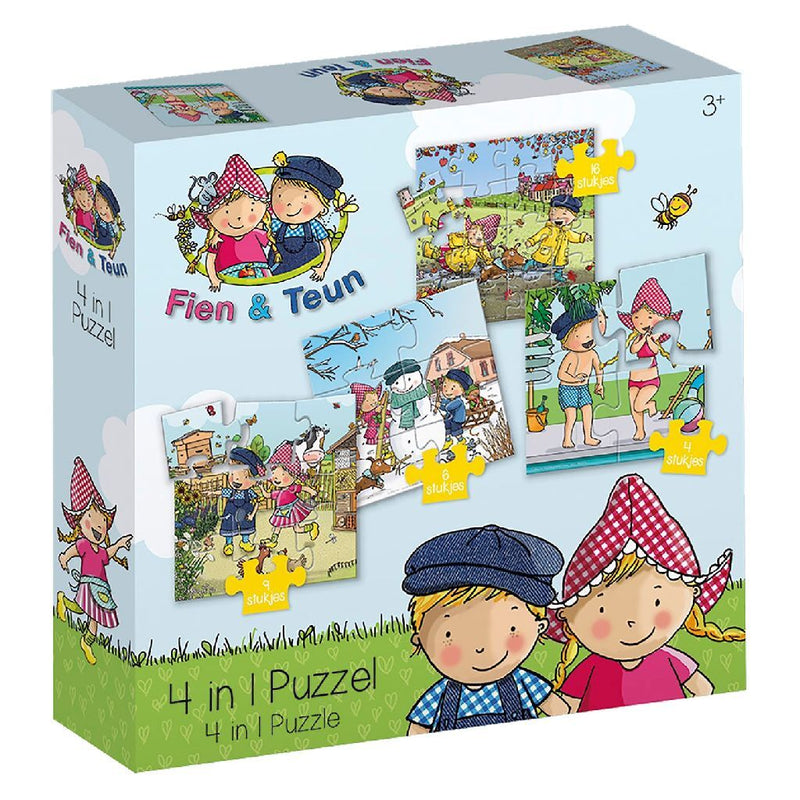 Load image into Gallery viewer, Bambolino fien en teun 4in1 puzzel 4-16 stukjes