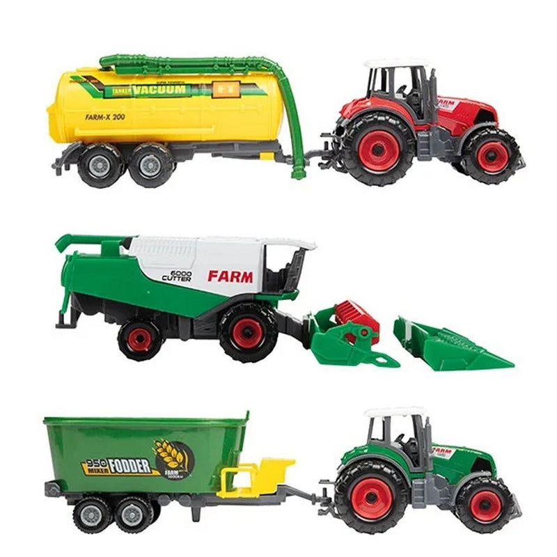 Load image into Gallery viewer, Toi-toys metal landbouw set 6-delig tractor + aanhanger 4 assorti