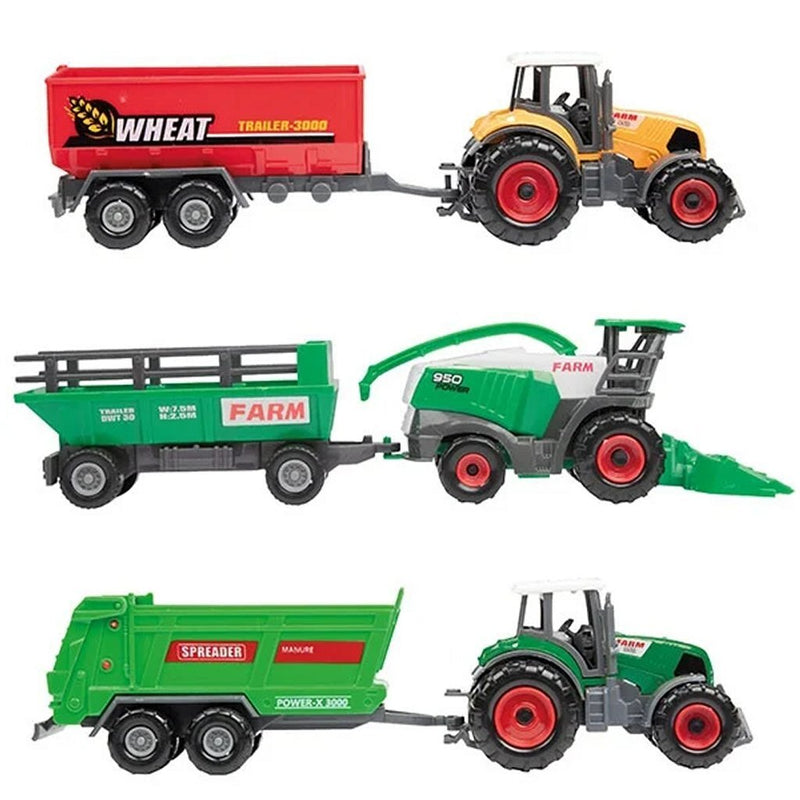 Load image into Gallery viewer, Toi-toys metal landbouw set 6-delig tractor + aanhanger 4 assorti