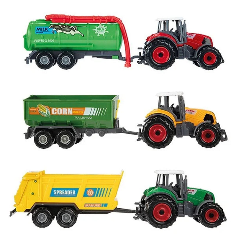Load image into Gallery viewer, Toi-toys metal landbouw set 6-delig tractor + aanhanger 4 assorti