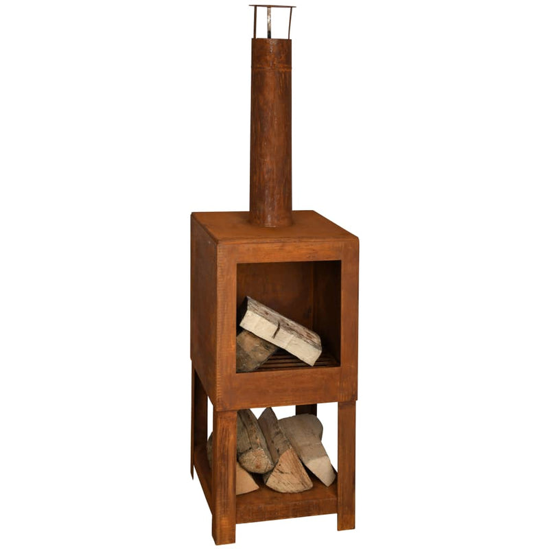 Load image into Gallery viewer, Esschert design tuinhaard met houtopslag roestkleurig ff298