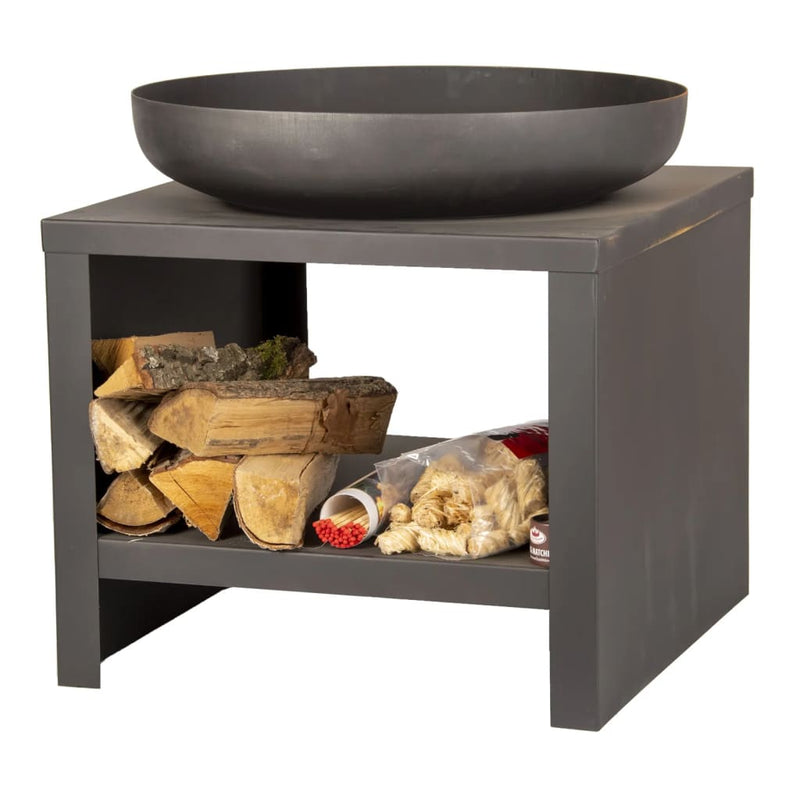 Load image into Gallery viewer, Esschert Design Esschert Design Vuurschaal met houtopslag 62 cm zwart