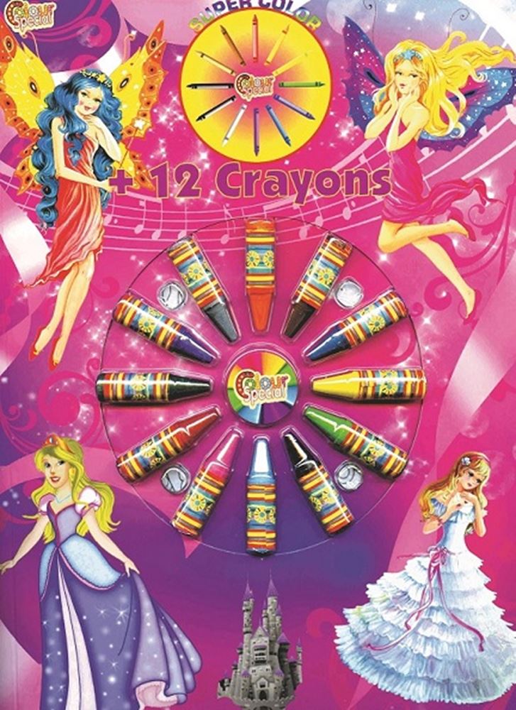 Load image into Gallery viewer, Kleurboek+wasco krijtjes. 4 ass 12 stuks