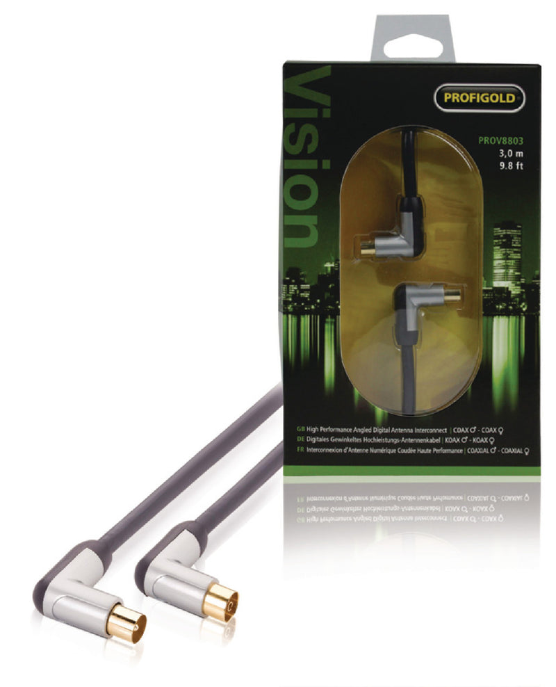 Load image into Gallery viewer, Profigold profigold prov8803 coaxkabel male gehoekt female gehoekt 3,00 m zwart