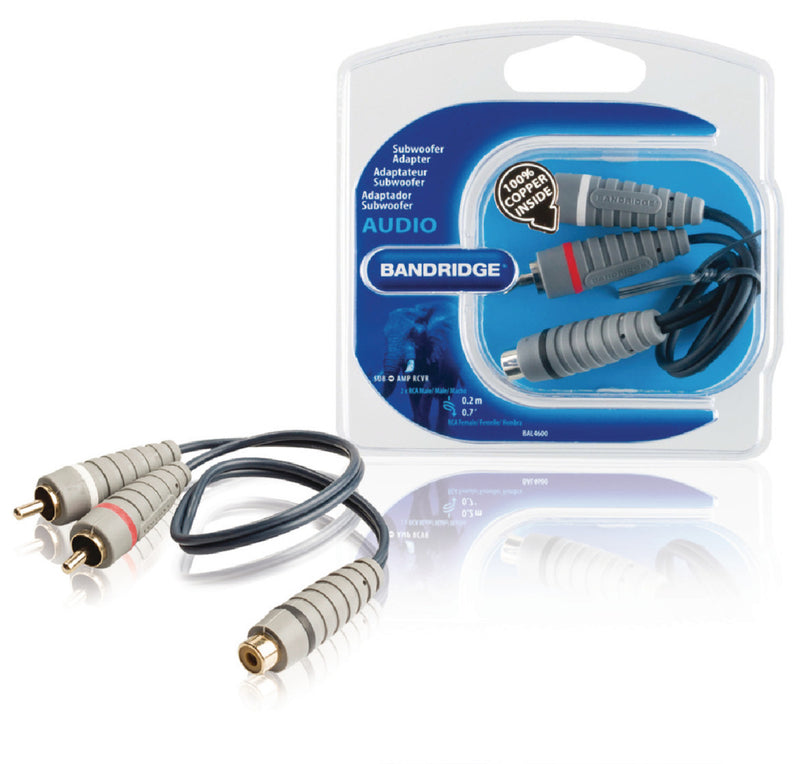 Load image into Gallery viewer, Bandridge bal4600 subwooferkabel 2x rca male - rca female 0.20 m blauw