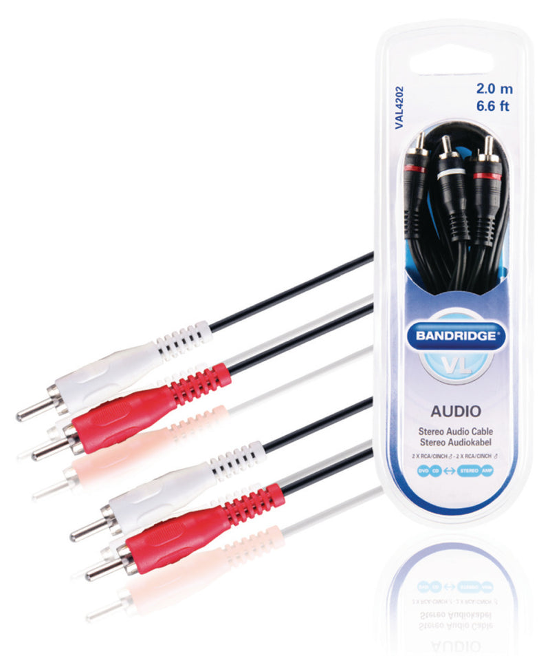 Load image into Gallery viewer, Bandridge val4202 stereo audiokabel 2x rca male - 2x rca male 2.00 m zwart