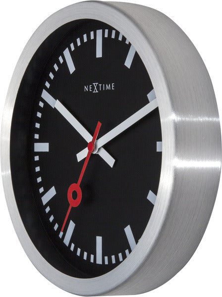 Load image into Gallery viewer, Nextime ne-3998stzw wandklok #039;station #039; oslash;19 cm, geborsteld aluminium zwart