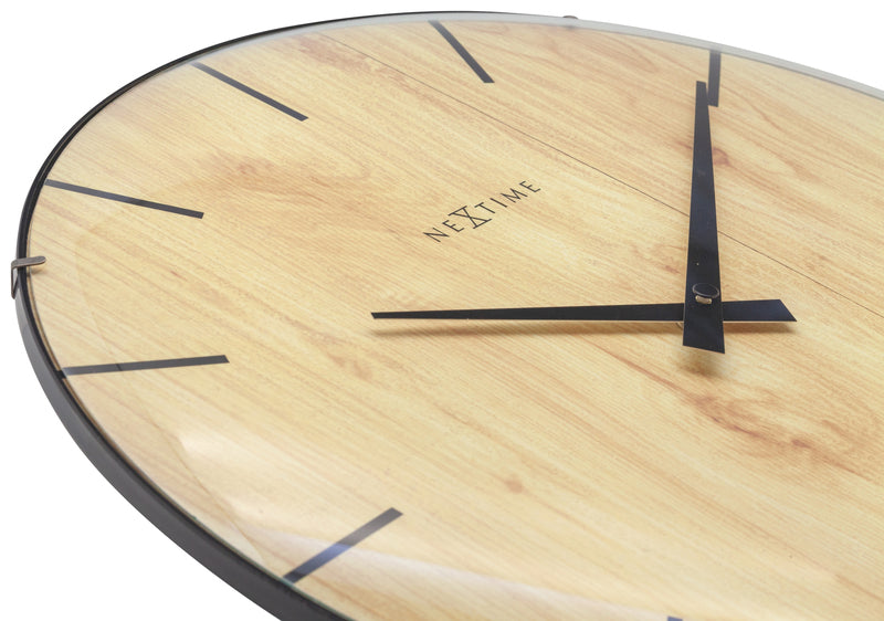 Load image into Gallery viewer, Nextime ne-3249 wandklok edge-wood-dome dia 35cm kunststof licht bruin