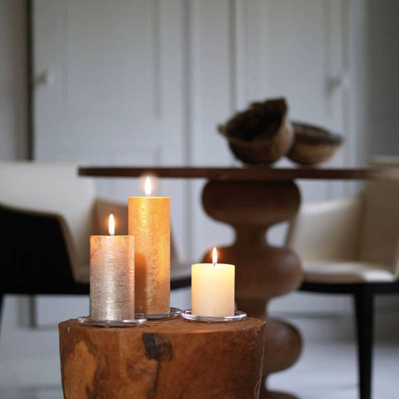 Load image into Gallery viewer, Bolsius Bolsius Stompkaarsen Shimmer 4 st rustiek 190x68 mm goudkleurig