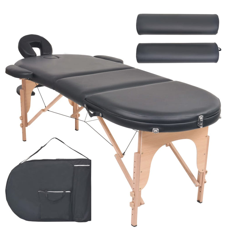 Load image into Gallery viewer, VidaXL Massagetafel inklapbaar 4 cm dik met 2 bolsters ovaal zwart