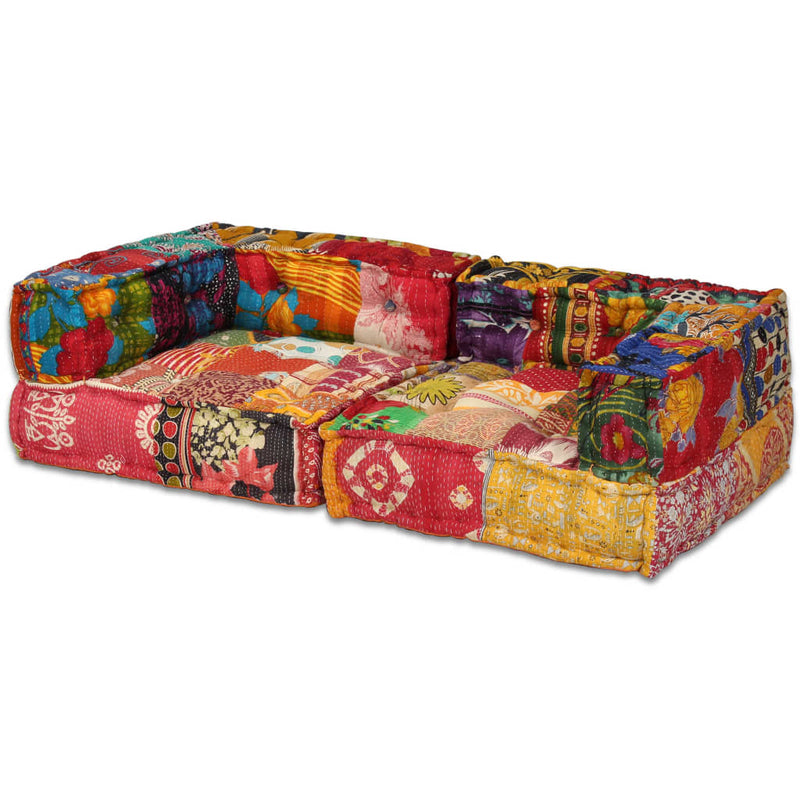Load image into Gallery viewer, VidaXL Poef tweezits modulair stof patchwork