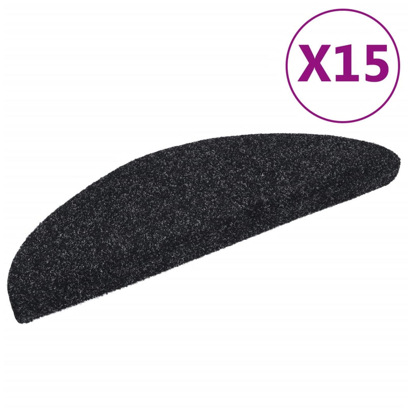 Load image into Gallery viewer, Vidaxl trapmatten zelfklevend 15 stuks 56x17x3 cm zwart halfrond