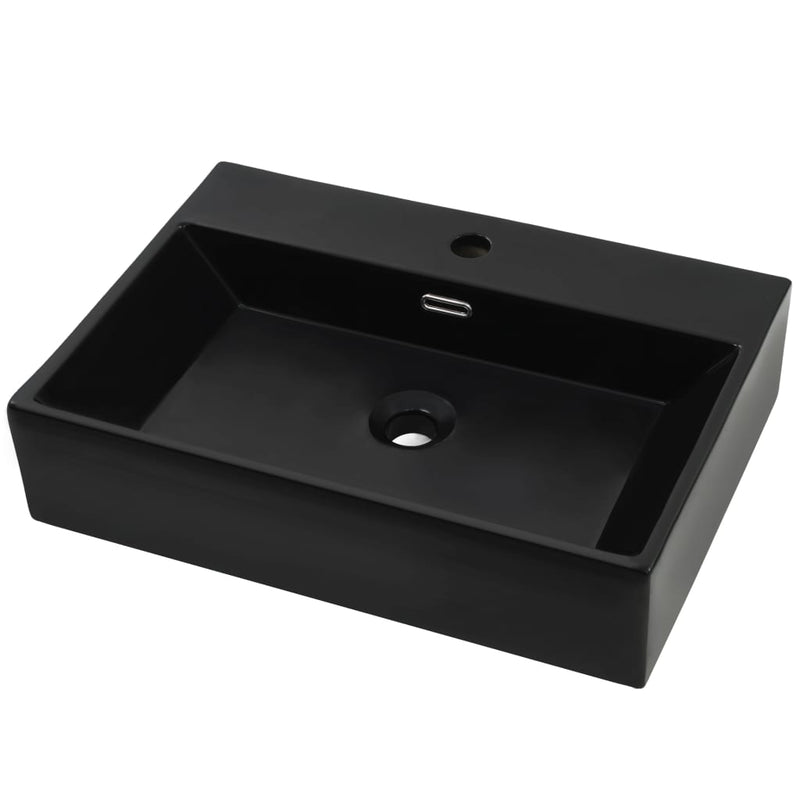 Load image into Gallery viewer, Vidaxl wastafel met kraangat 76x42,5x14,5 cm keramiek zwart
