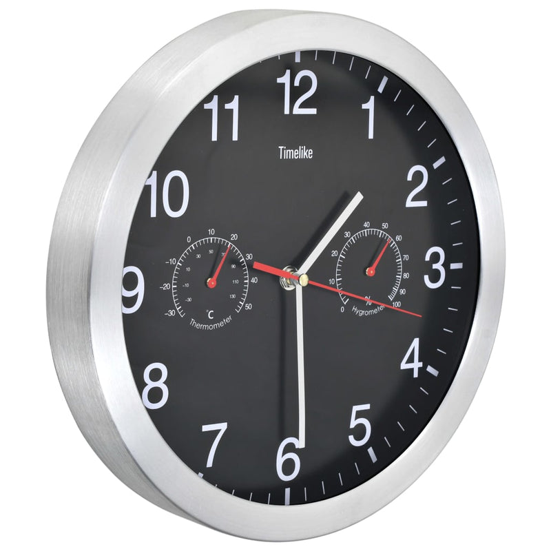 Load image into Gallery viewer, Vidaxl wandklok met quartz-mechanisme hygrometer thermometer 30 cm zwart