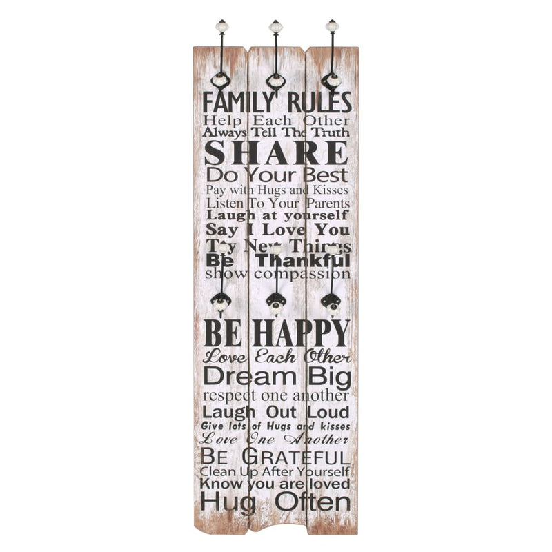 Load image into Gallery viewer, Vidaxl wandkapstok met 6 haken family rules 120x40 cm