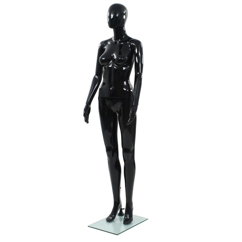 Load image into Gallery viewer, Vidaxl etalagepop vrouwelijk met glazen voet 175 cm glanzend zwart