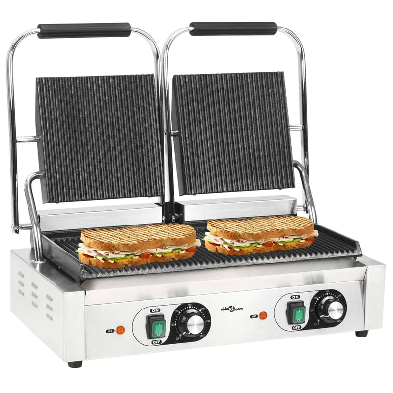 Load image into Gallery viewer, Vidaxl panini grill dubbel gegroefd 3600 w 57x30,5x20 cm