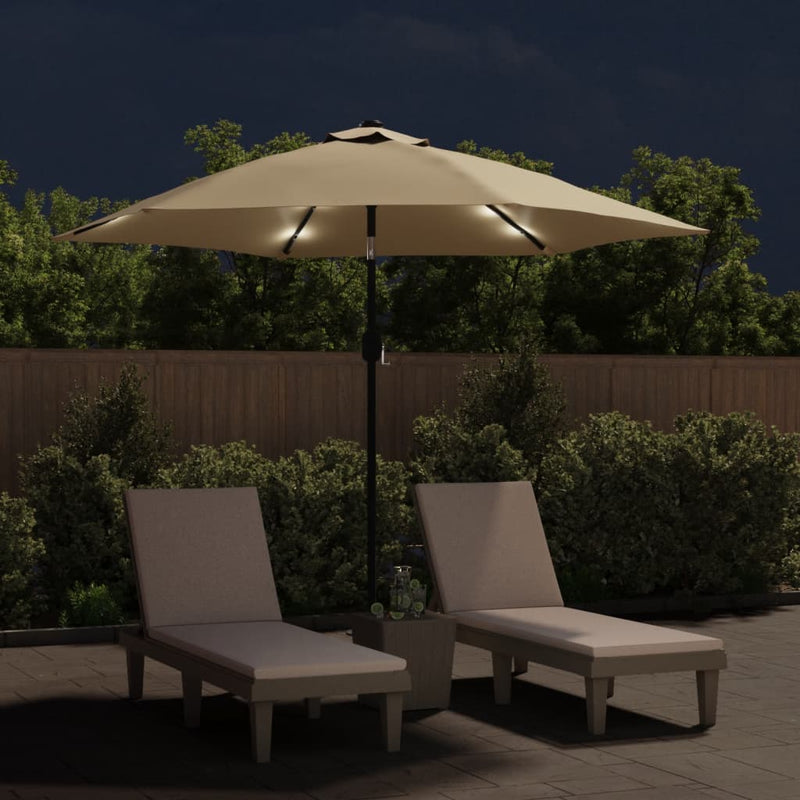 Load image into Gallery viewer, Vidaxl parasol met led-verlichting en stalen paal 300 cm taupe