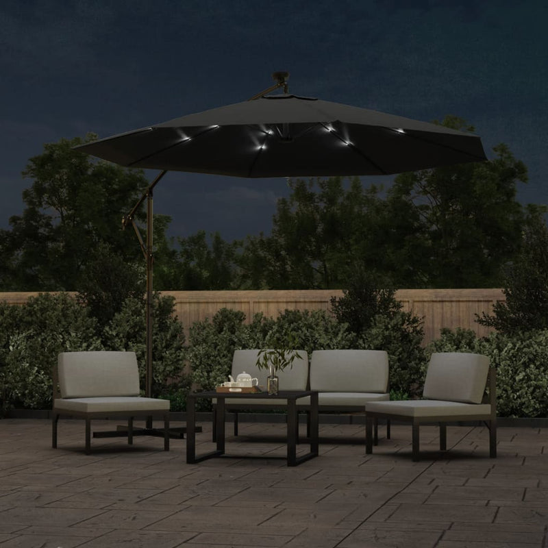Load image into Gallery viewer, Vidaxl zweefparasol met led-verlichting stalen paal 300 cm antraciet