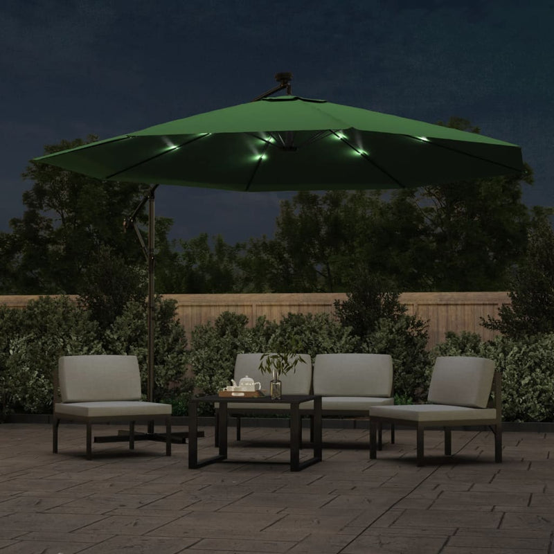 Load image into Gallery viewer, Vidaxl zweefparasol met led-verlichting en metalen paal 350 cm groen