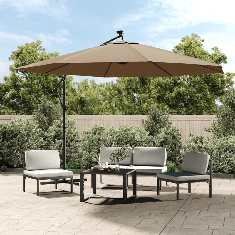 Load image into Gallery viewer, VidaXL Zweefparasol met LED-verlichting en metalen paal 350 cm taupe