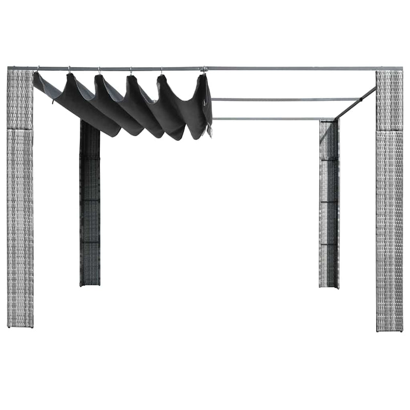 Load image into Gallery viewer, Vidaxl prieel met dak 300x300x220 cm poly rattan grijs en antraciet