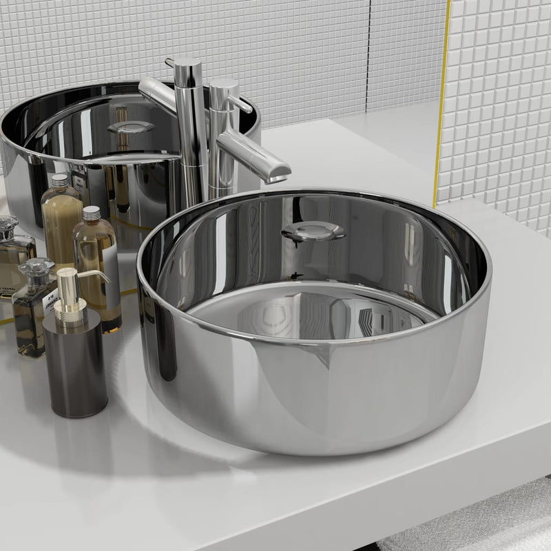 Load image into Gallery viewer, Vidaxl wastafel 40x15 cm keramiek zilverkleurig