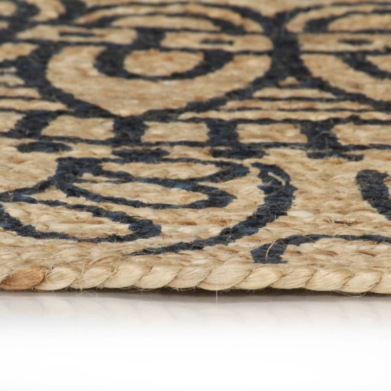 Load image into Gallery viewer, Vidaxl vloerkleed handgemaakt met donkerblauwe print 150 cm jute