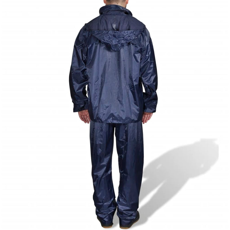 Afbeelding laden in galerijviewer, Vidaxl regenpak 2-delig met capuchon (heren marineblauw maat l)