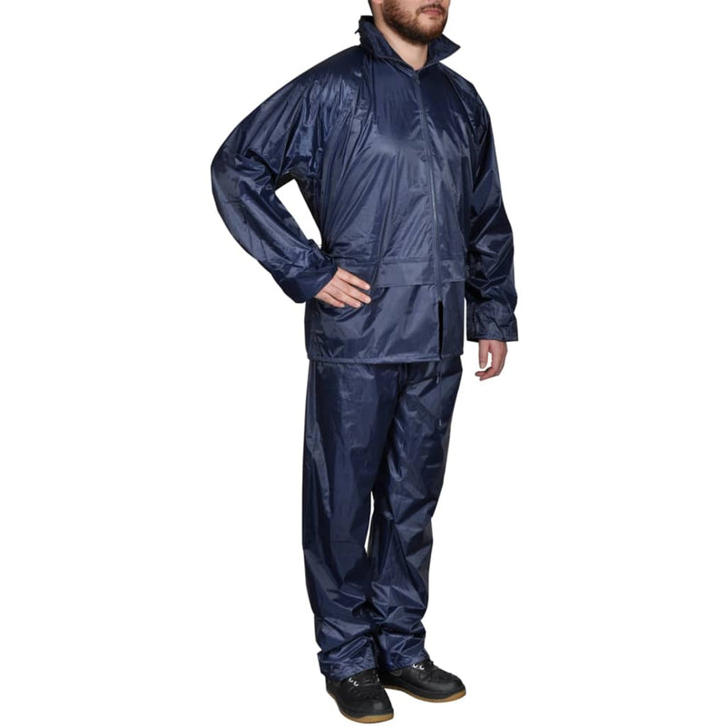 Afbeelding laden in galerijviewer, Vidaxl regenpak 2-delig + capuchon (heren marineblauw maat xxl)
