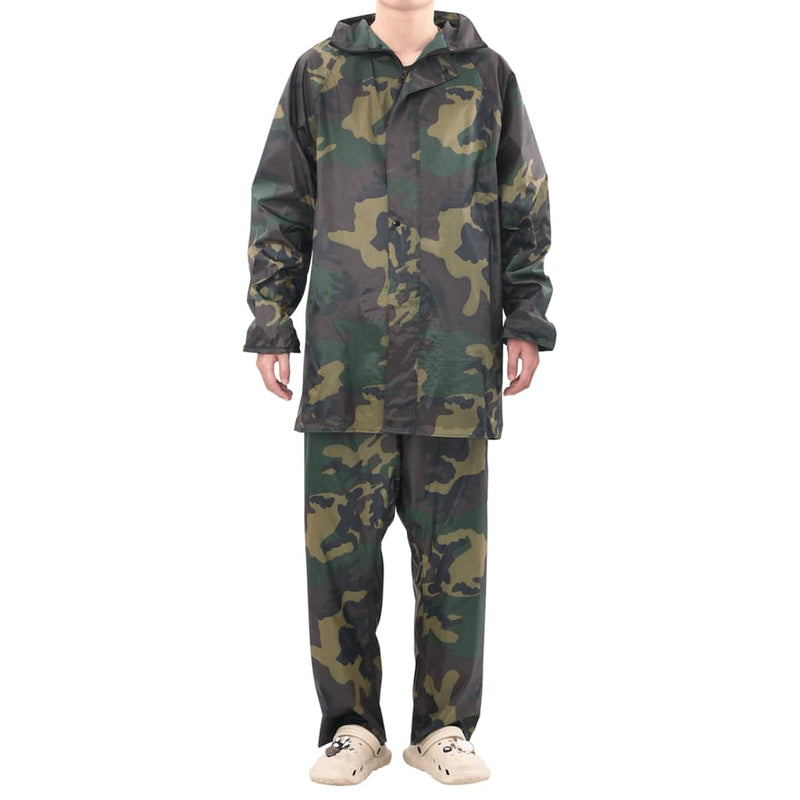 Afbeelding laden in galerijviewer, Vidaxl regenpak 2-delig met capuchon (heren camouflage maat l)