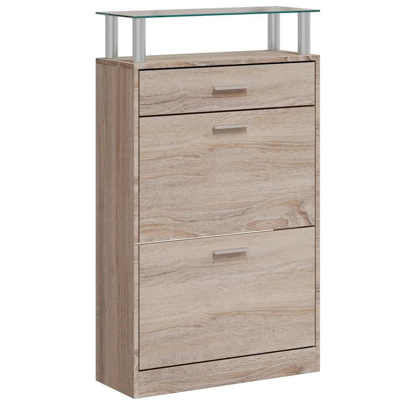 Load image into Gallery viewer, Vidaxl schoenenkast met lade en glazen bovenschap eiken-look