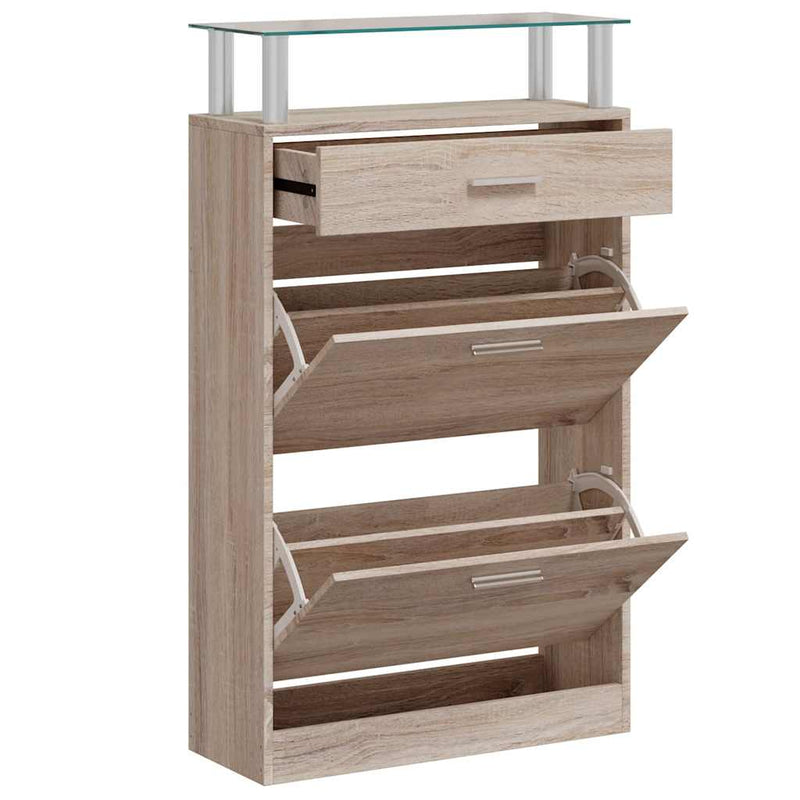 Load image into Gallery viewer, Vidaxl schoenenkast met lade en glazen bovenschap eiken-look