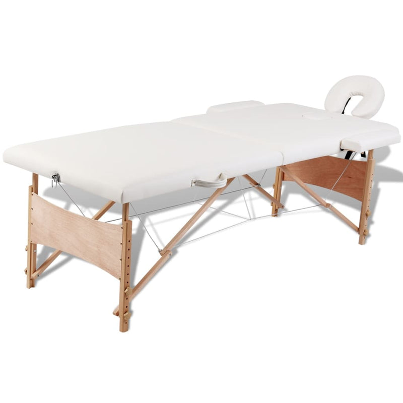 Load image into Gallery viewer, Vidaxl inklapbare massagetafel 2 zones met houten frame (creme)